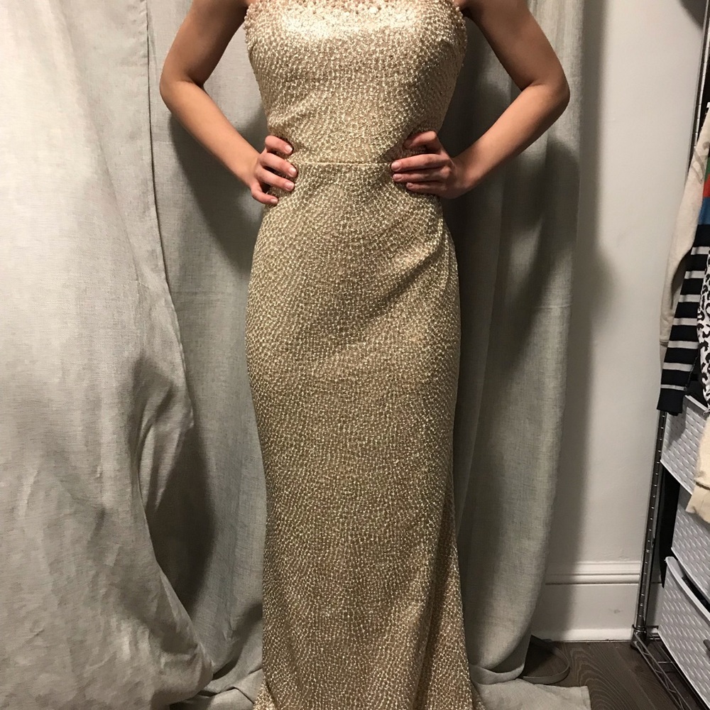 Gold strapless dress